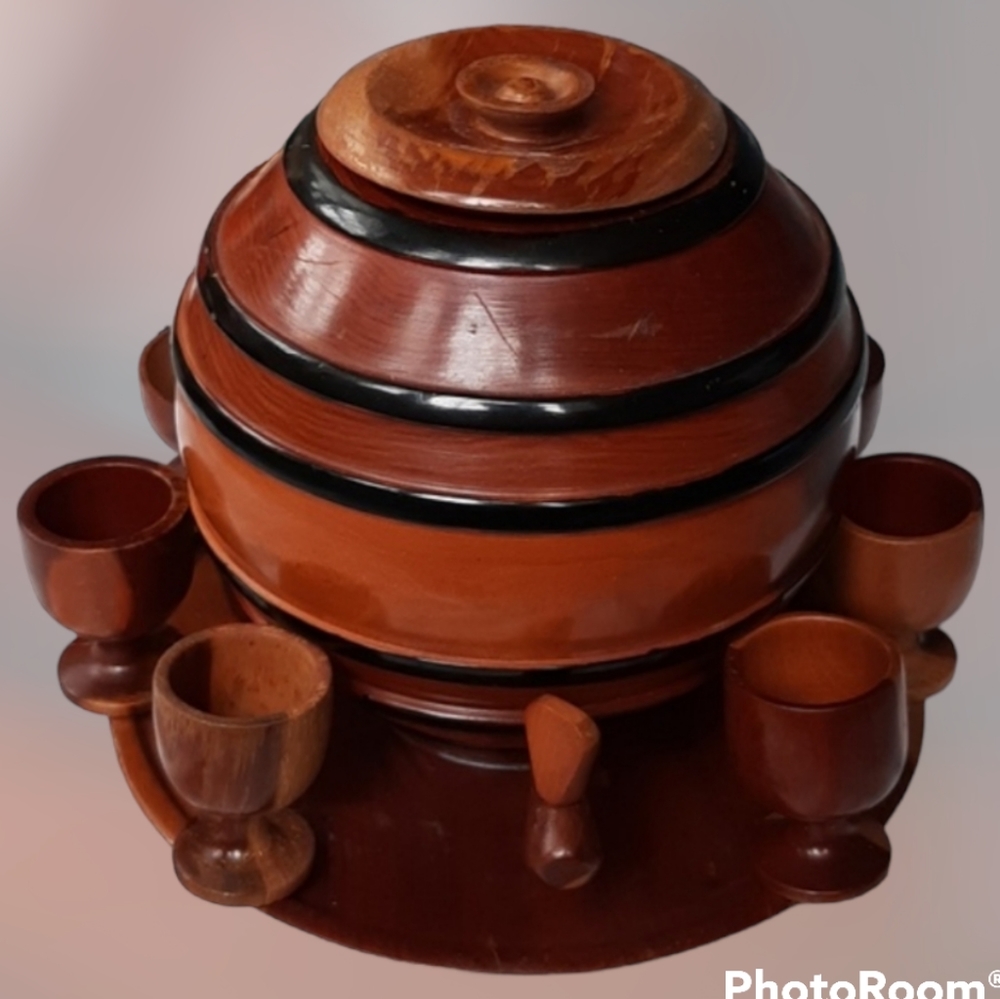 Vintage Wooden Barrel Drink Set